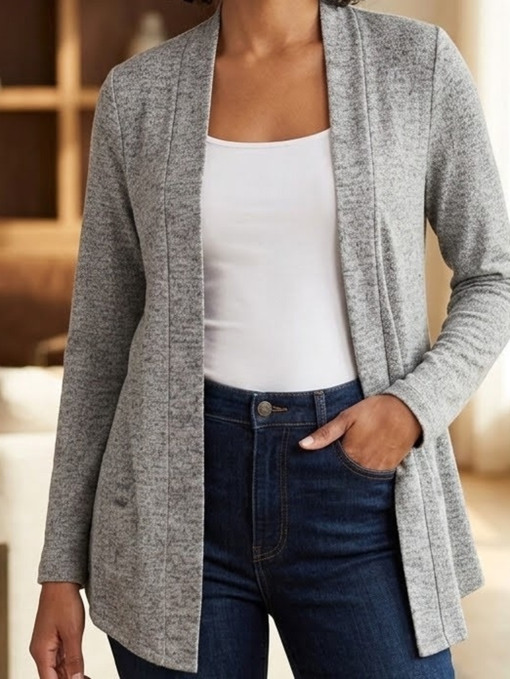 Pinc Premium Light Heather Gray Open-Front Cardigan